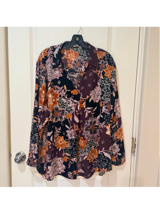 Maurice’s Tops - Maurices 3X Floral Blouse Button Front Long Sleeve Purple Boho Top - a1